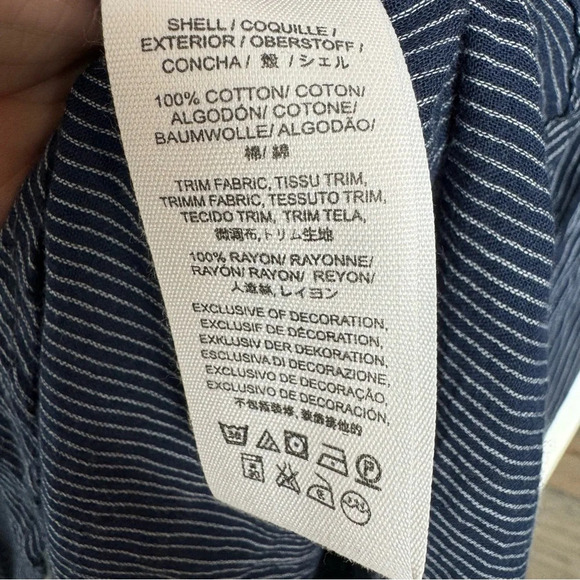 Free‎ People Hearts & Colors Oversized Navy Blouse Sheer Floral Pinstripe small - Picture 8 of 9